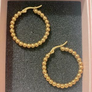 Stainless Steel Beads Hoop Earrings -Gold